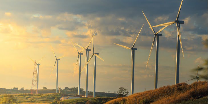 Landscape view of wind turbines