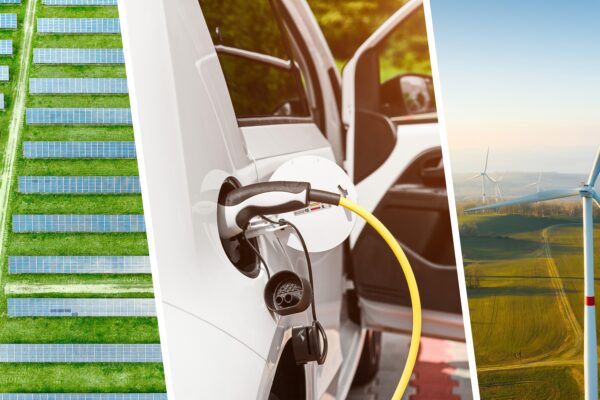 Collage,Of,Solar,Panel,,Wind,Turbines,And,Charging,Electric,Car