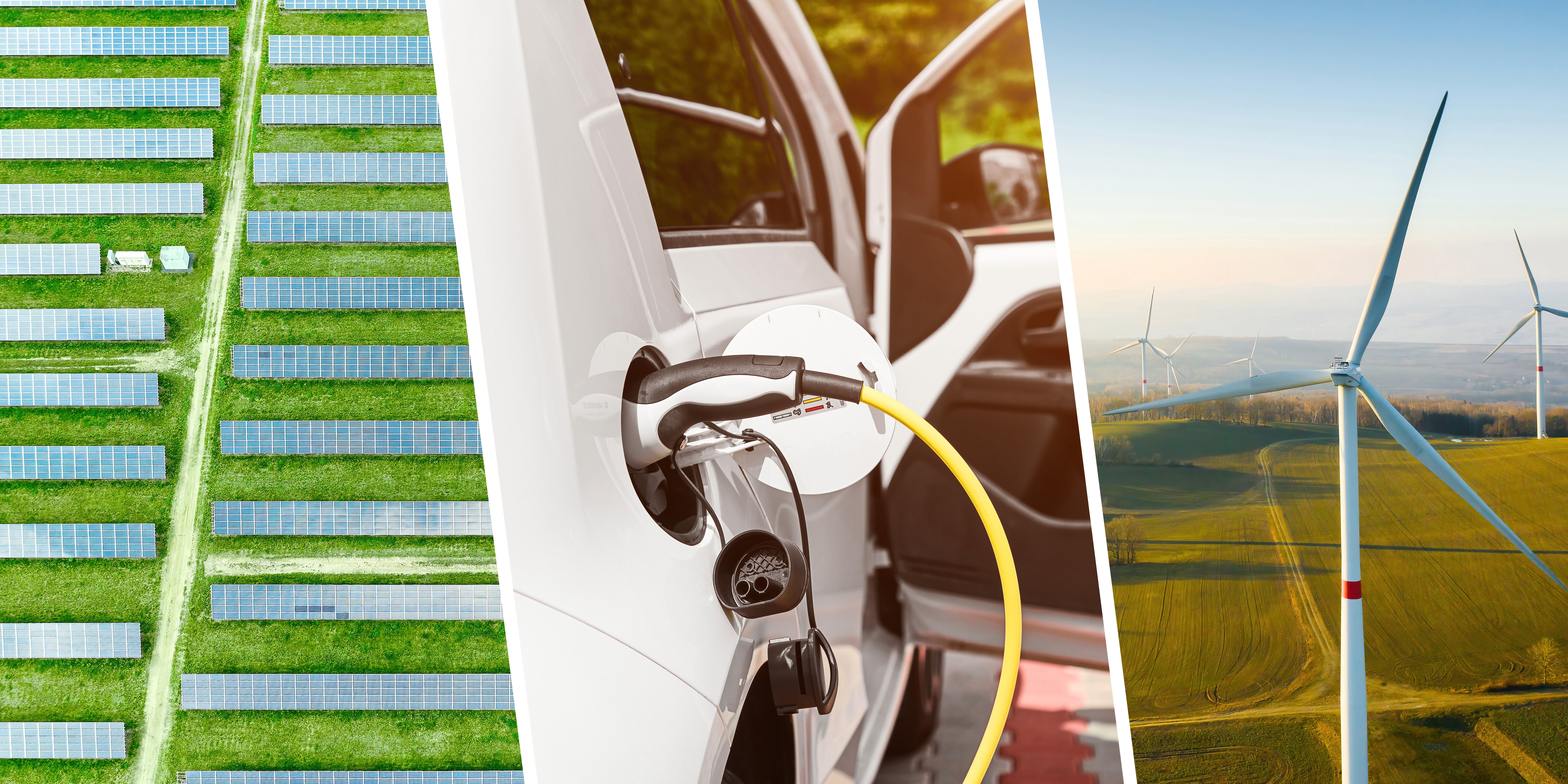 Collage,Of,Solar,Panel,,Wind,Turbines,And,Charging,Electric,Car