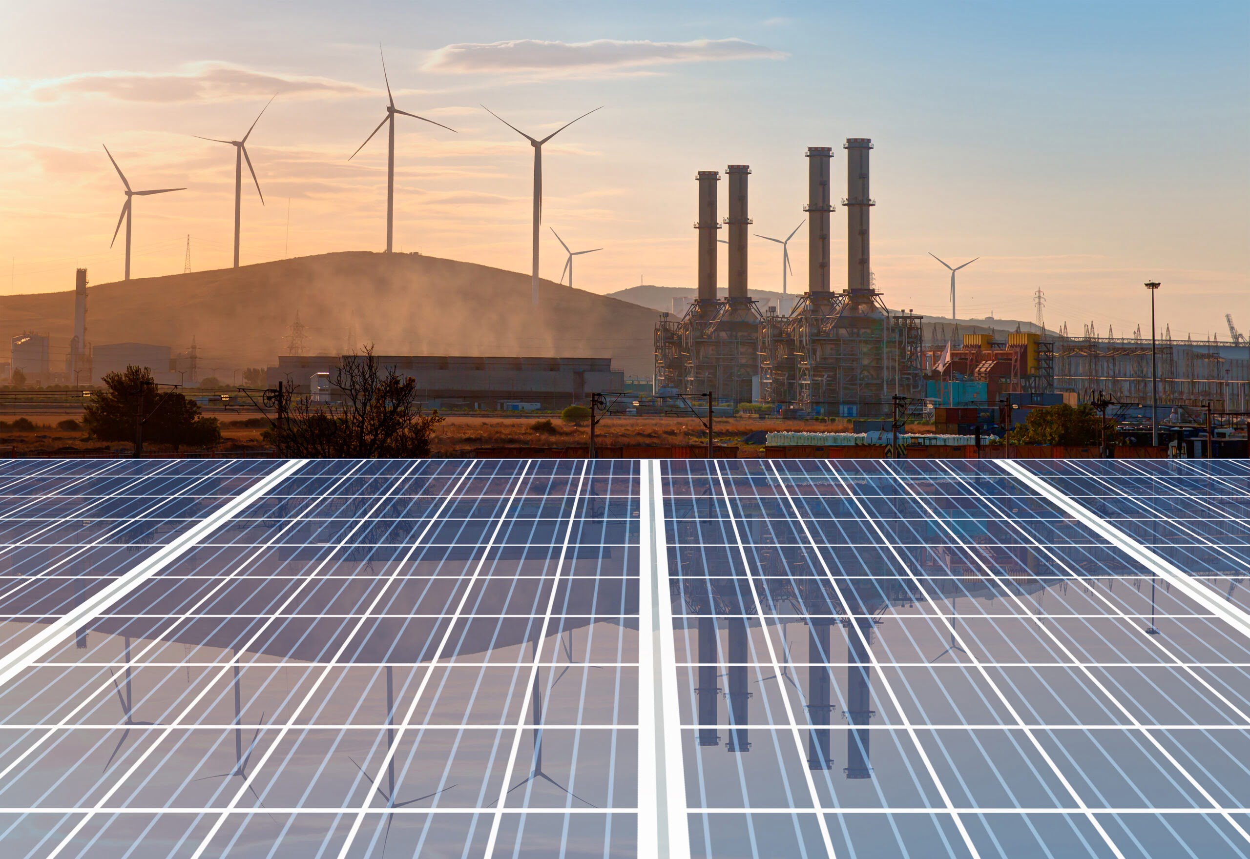 Wind turbines and solar panels