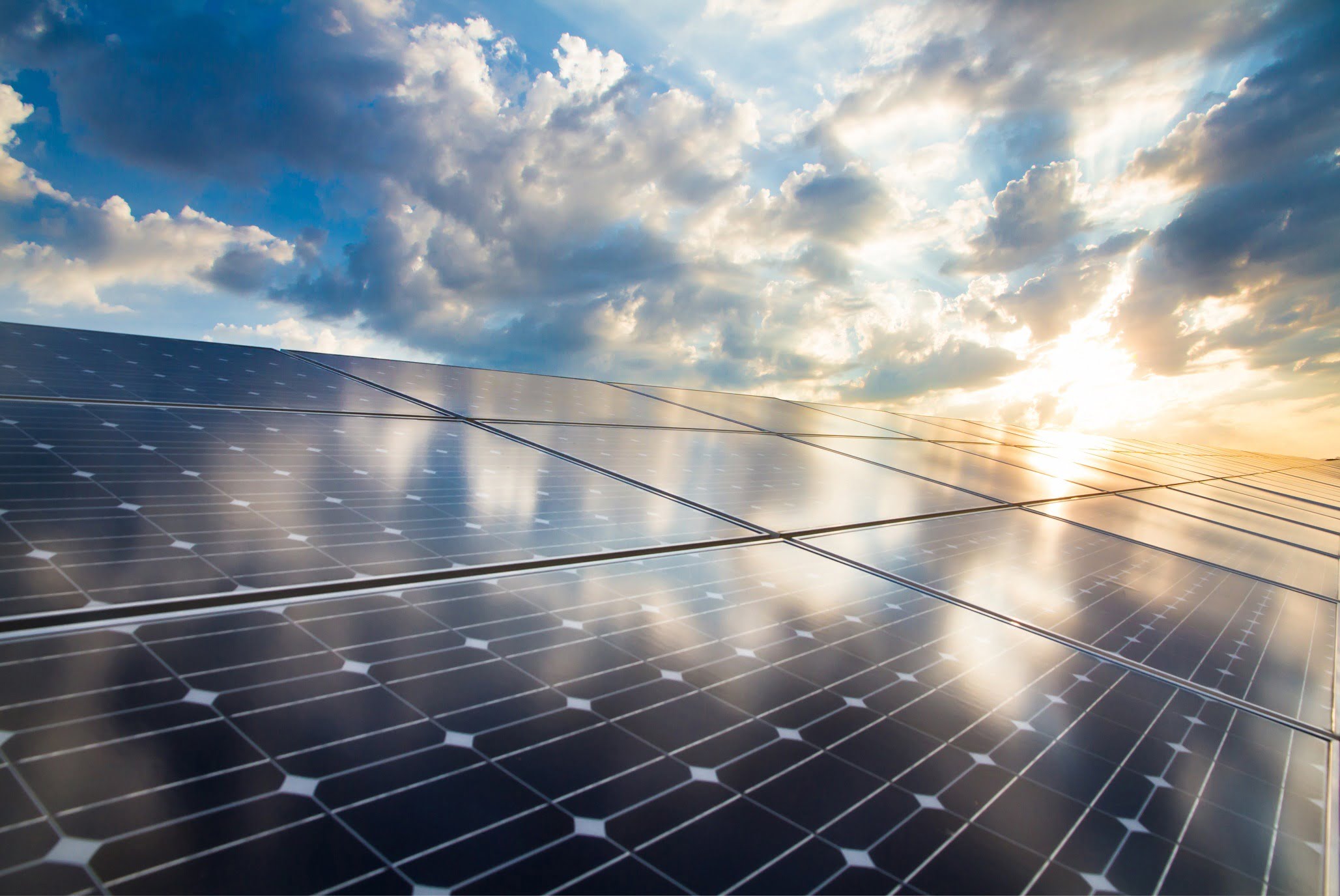 solar panels at sunrise