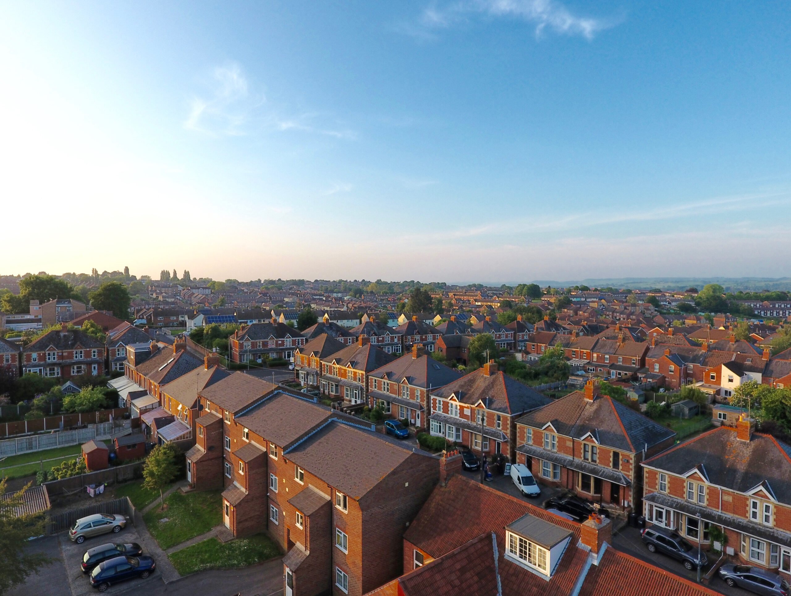 Aerial,View,Of,Parking,And,Roof,Tops,Of,British,Housing