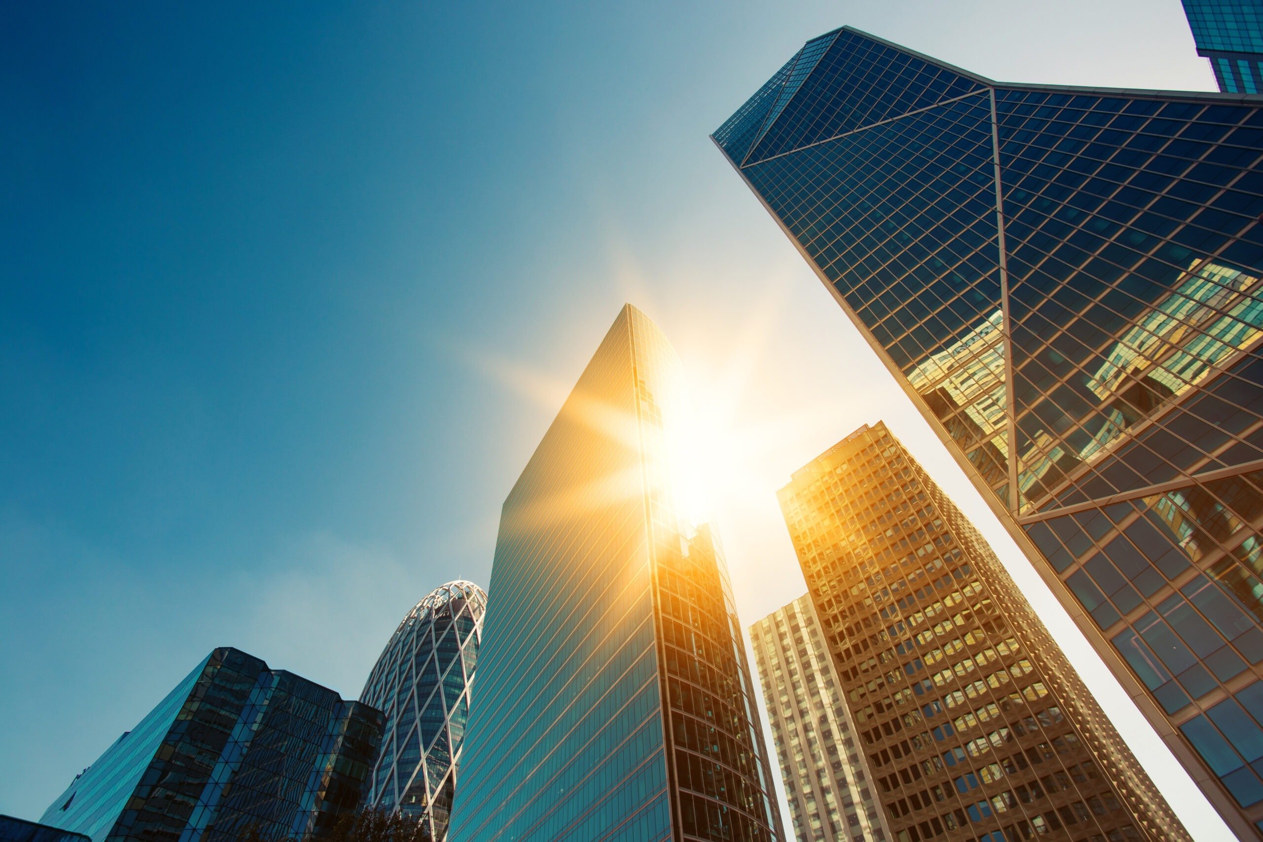 Buildings with sunset