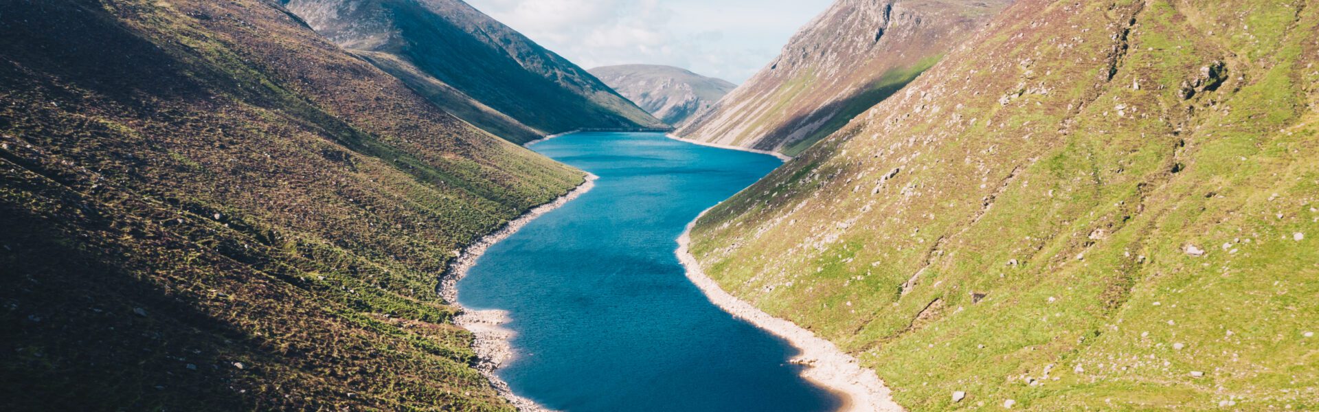 Aerial view of Silent Valley in County Down, Northern Ireland