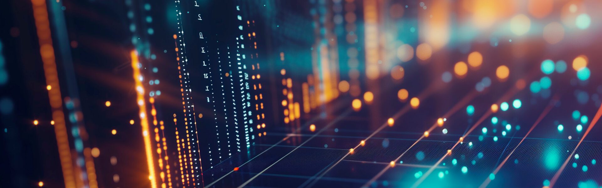 Digital, futuristic matrix with glowing lights