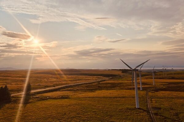 Feature image Wind turbines at sunset. Image by Katie Brumwell.