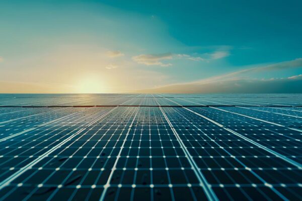 Feature image Solar panels, with view tilted towards the horizon. (Source: AdobeStock)