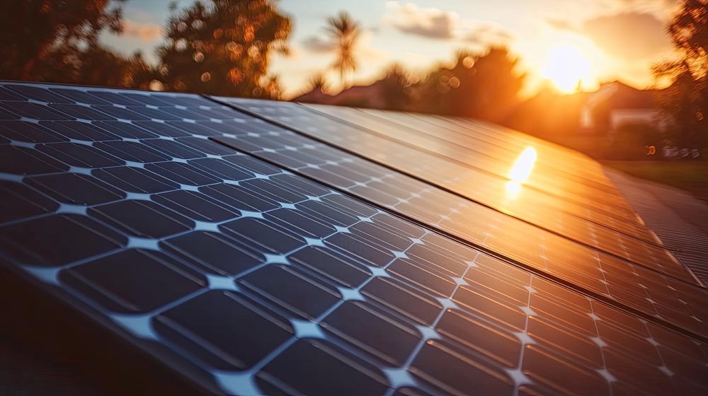 Solar panels at dusk.