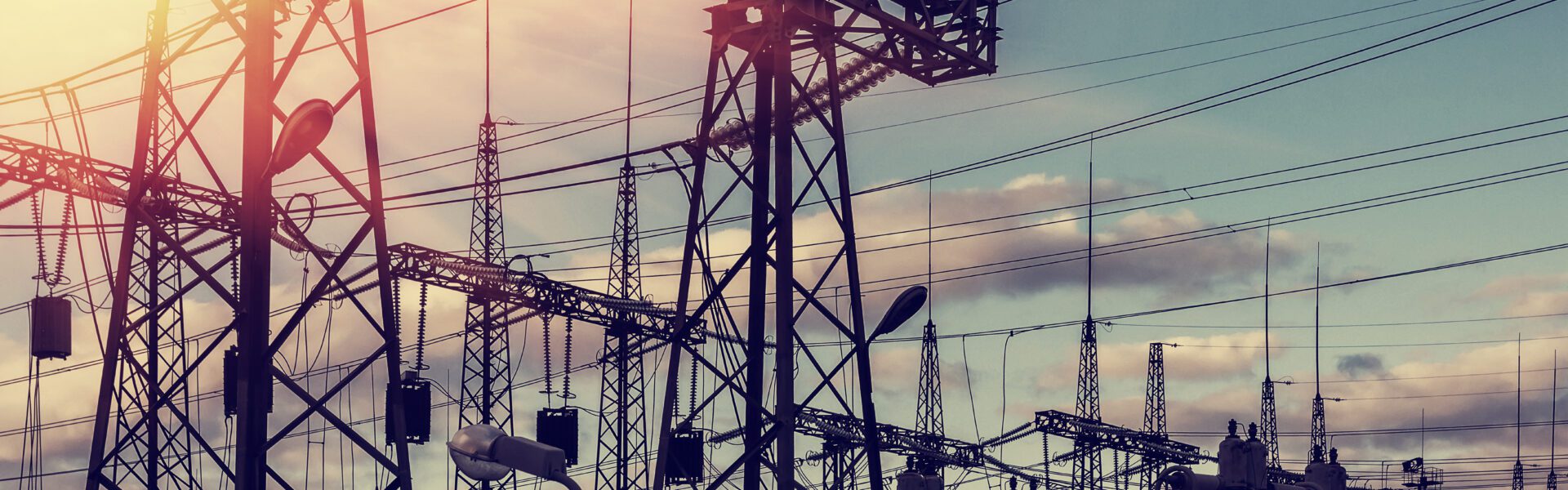 A close up of electricity pylons.