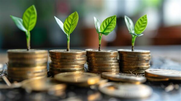 Image for Coins in piles with seeds sprouting from them