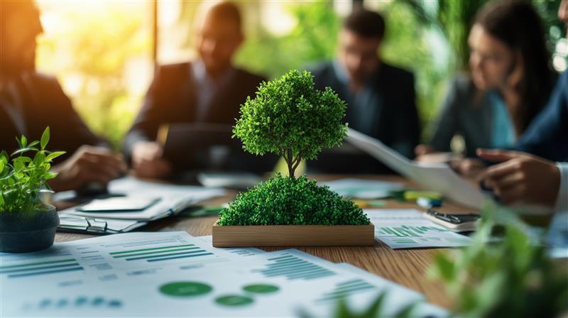 Climate reporting - tree on desk with paperwork
