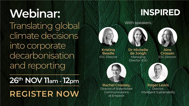 COP30 webinar - 26th Nov - Inspired feat guest speakers from Emperor and Intelligent Sustainability