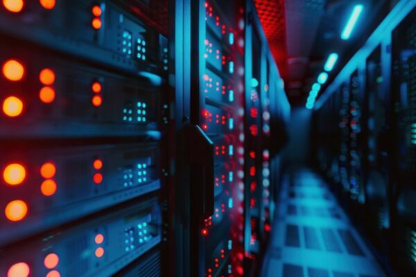 Illustrative image of a hallway with machinery lights.