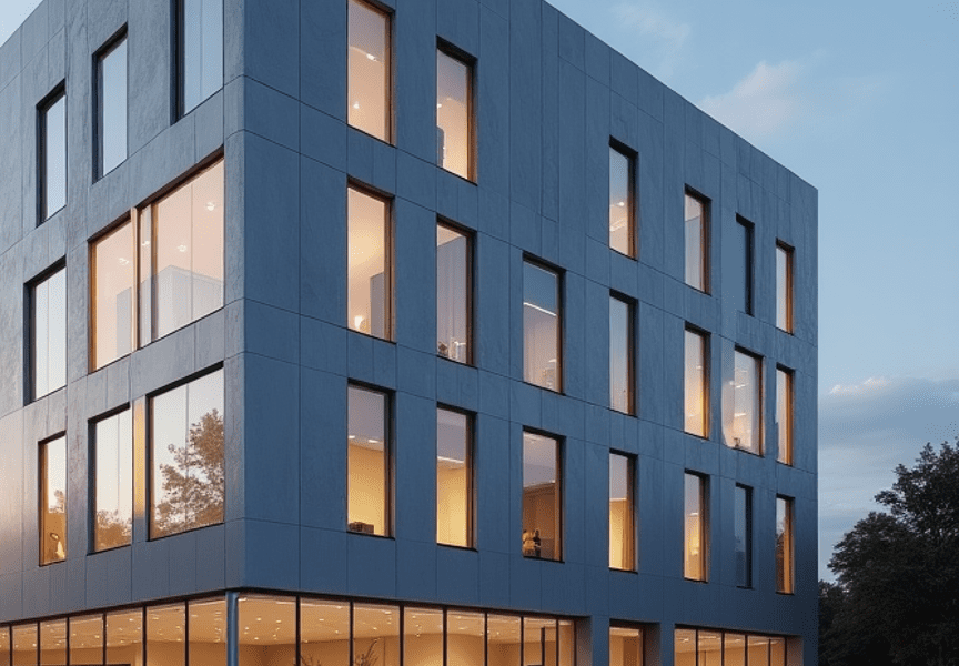 Building at night time with lights on