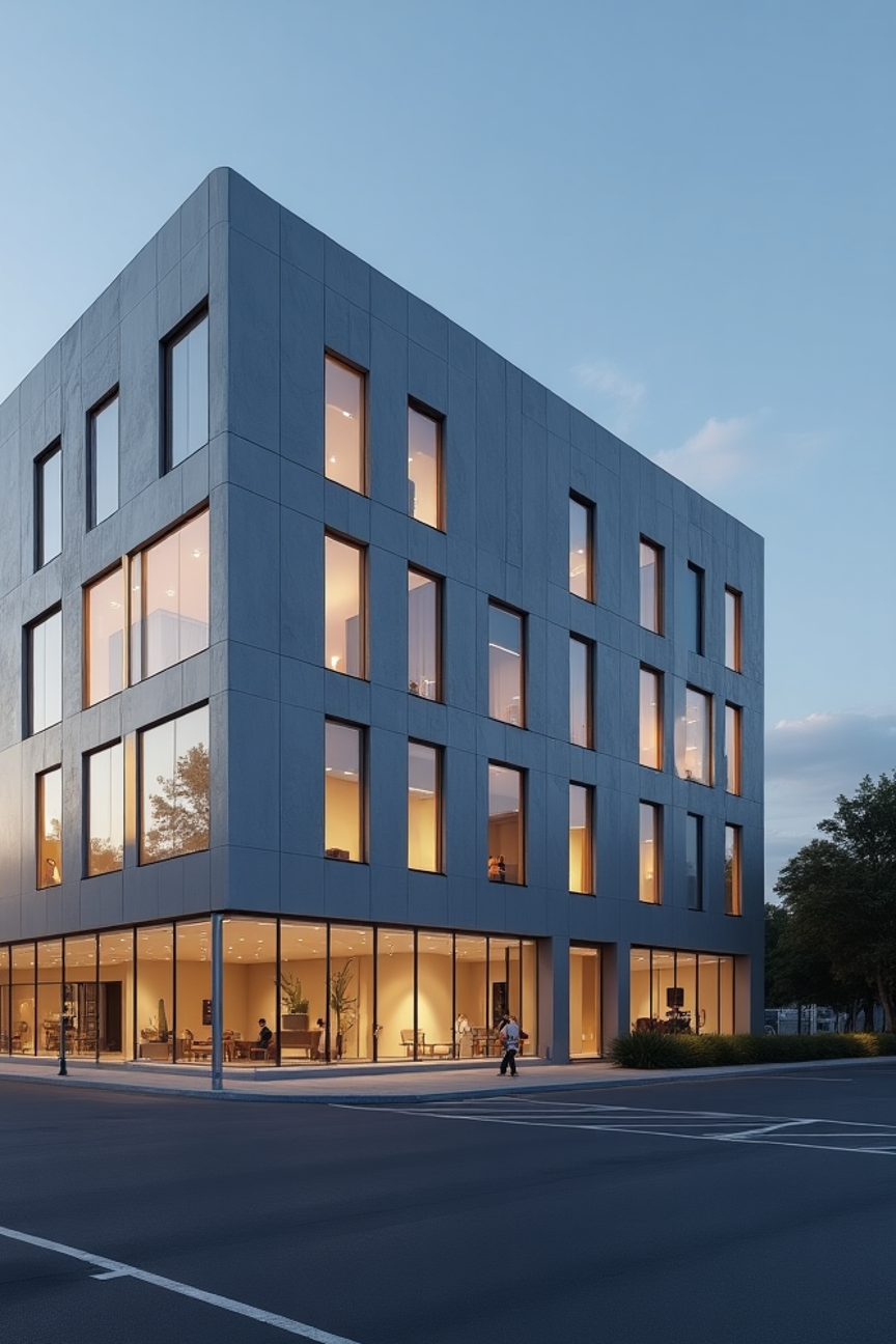 Building at night time with lights on